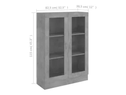 Vitrina de madera contrachapada gris hormigón 82,5x30,5x115 cm