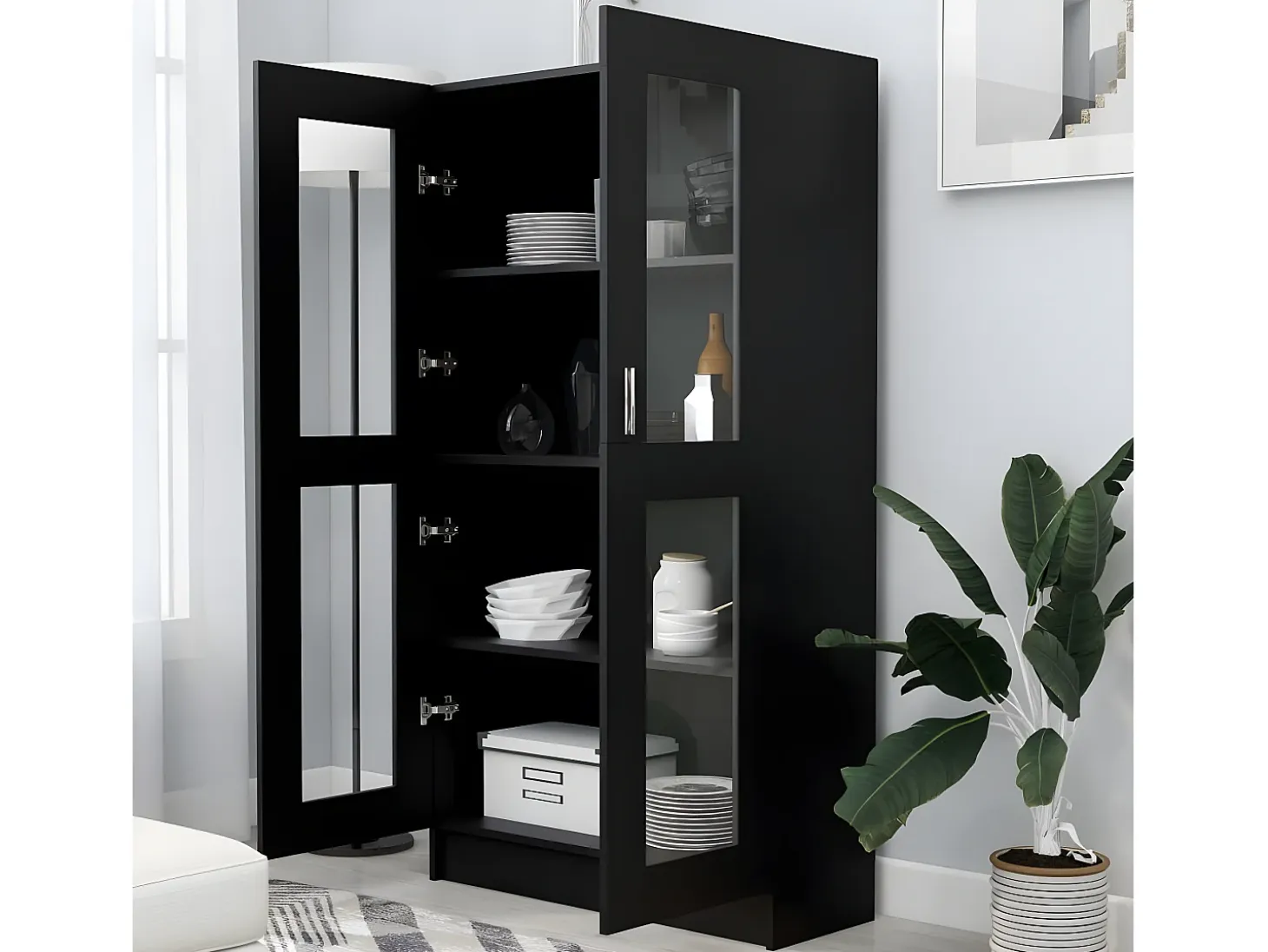 Vitrina de madera contrachapada negro 82,5x30,5x150 cm