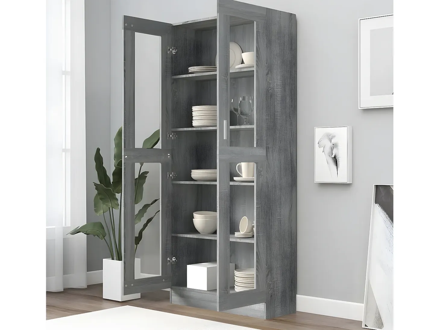 Vitrina de madera contrachapada gris sonoma 82,5x30,5x185,5 cm