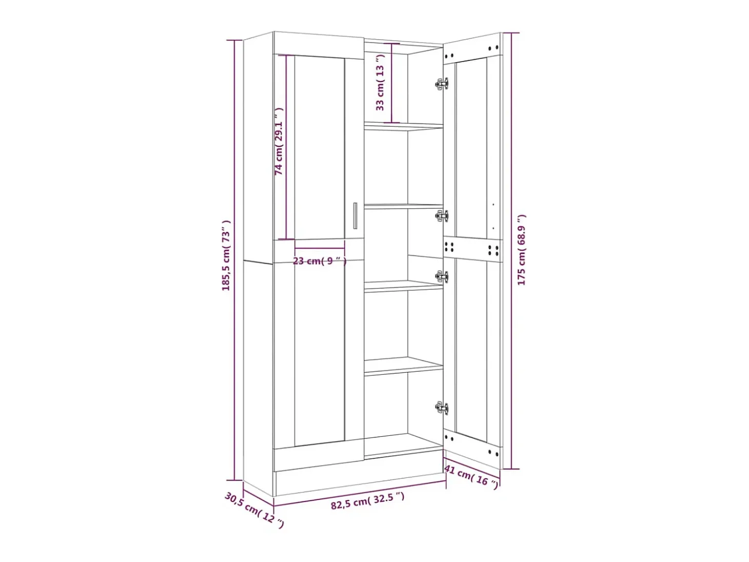 Vitrina de madera contrachapada gris sonoma 82,5x30,5x185,5 cm