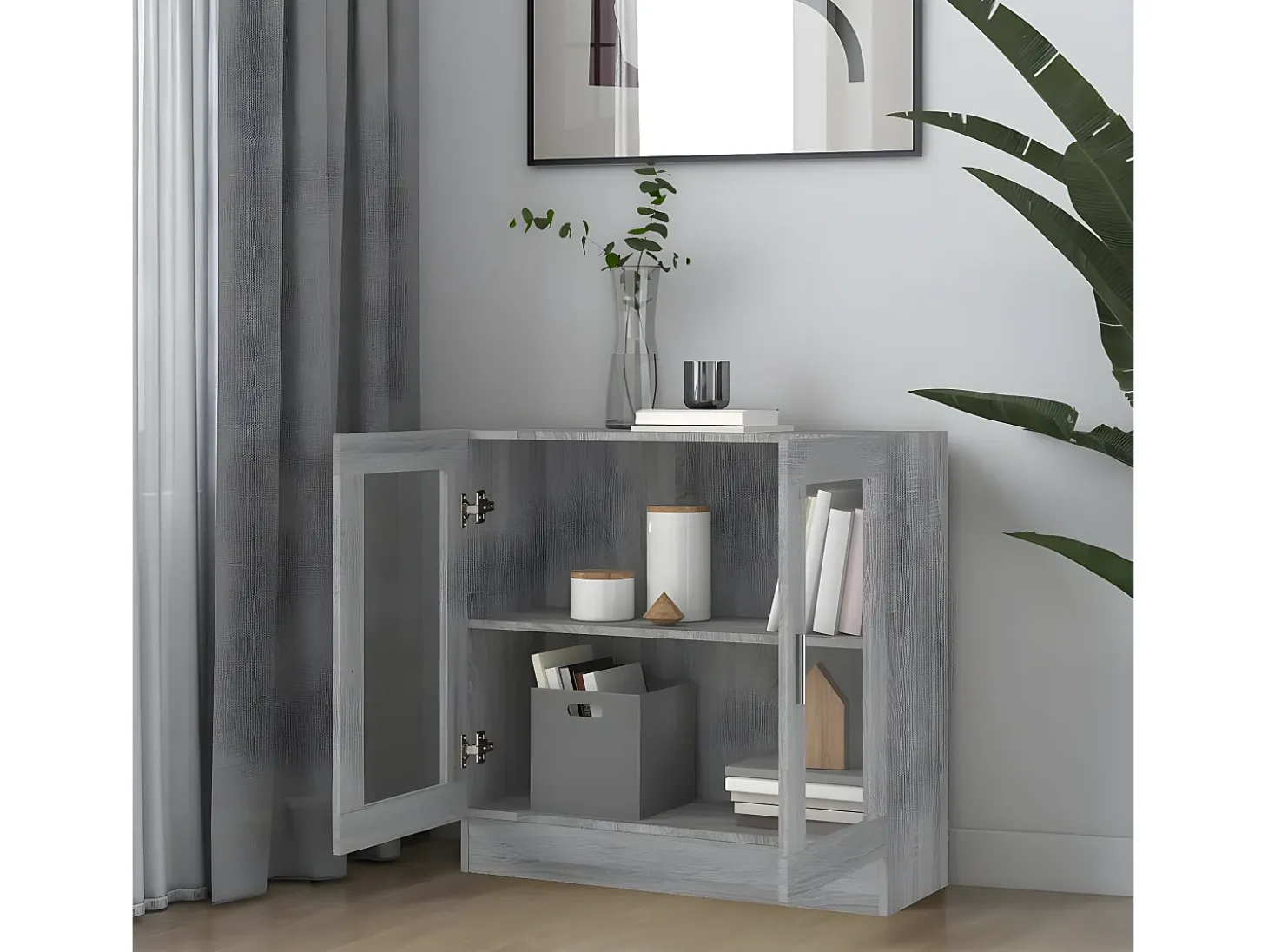 Vitrina de madera contrachapada gris sonoma 82,5x30,5x80 cm