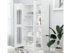 Vitrina de madera contrachapada blanco brillo 82,5x30,5x150 cm