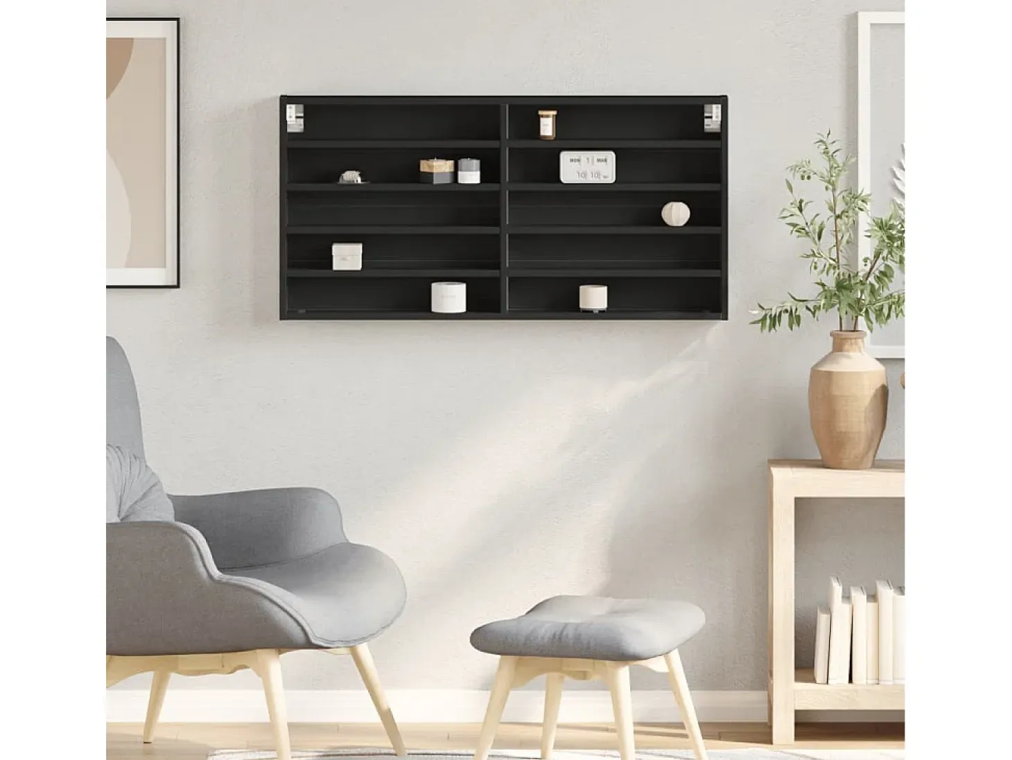 Vitrina de madera de ingeniería negra 100x8,5x50 cm ES144289