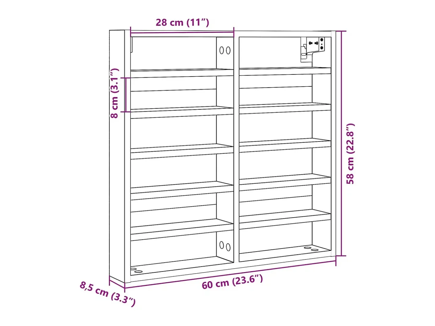 Vitrina de madera de ingeniería negra 60x8,5x58 cm