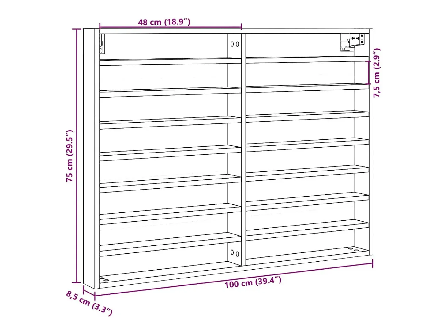 Vitrina de madera de ingeniería roble Sonoma 100x8,5x75 cm