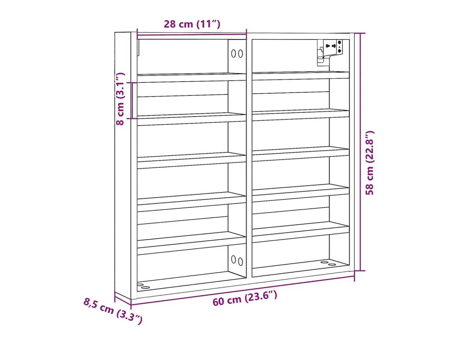 Vitrina de madera ingeniería blanca 60x8,5x58 cm