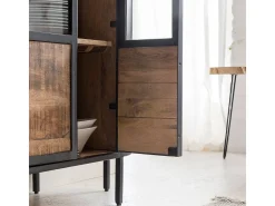 Vitrina de metal Achille estilo industrial con apertura abatible, sin LED, color negro, dimensiones 168x90x41cm