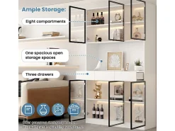 Vitrina de Pared - 12 Puertas Cristal + 6 Cajones - con LED RGB - Panel Partículas 240x36x200cm