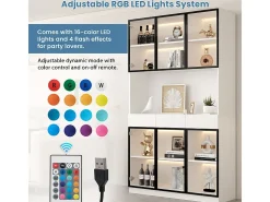 Vitrina de Pared - 12 Puertas Cristal + 6 Cajones - con LED RGB - Panel Partículas 240x36x200cm