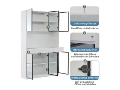 Vitrina de Pared - 12 Puertas Cristal + 6 Cajones - con LED RGB - Panel Partículas 240x36x200cm