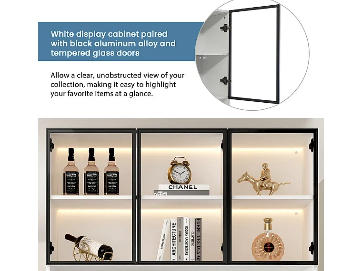 Vitrina de Pared - 12 Puertas Cristal + 6 Cajones - con LED RGB - Panel Partículas 240x36x200cm
