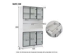 Vitrina de Pared - 12 Puertas Cristal + 6 Cajones - con LED RGB - Panel Partículas 240x36x200cm