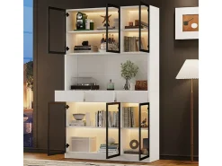 Vitrina de Pared - 6 Puertas Cristal + 3 Cajones - con LED RGB - Panel de Partículas 120x36x200cm