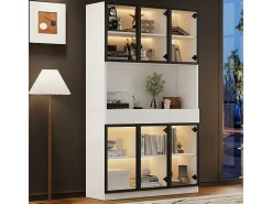 Vitrina de Pared - 6 Puertas Cristal + 3 Cajones - con LED RGB - Panel de Partículas 120x36x200cm