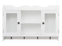 Vitrina de pared con estante para libros, DVD y cristal en MDF blanco
