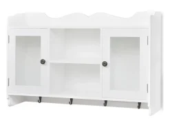 Vitrina de pared con estante para libros, DVD y cristal en MDF blanco