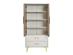 Vitrina de Vidrio 150cm - con LED - 2 Puertas y 2 cajones - estantes móviles - 70x35x150cm