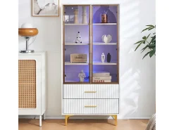 Vitrina de Vidrio 150cm - con LED - 2 Puertas y 2 cajones - estantes móviles - 70x35x150cm