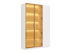 Vitrina de vidrio de 165 cm de alto - Iluminación LED - 3 puertas - Estantes ajustables - MDF + Paneles de partículas - Blanco