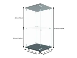 Vitrina de vidrio de doble capa con puerta, estantería independiente para sala de estar, dormitorio, oficina, 40,4 x 36,5 x 86,2 cm, color negro