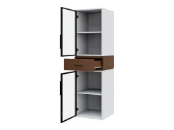 Vitrina de vidrio 40x40x200 cm - con iluminación LED - 2 puertas de vidrio y 1 cajón - MDF+vidrio - Blanco