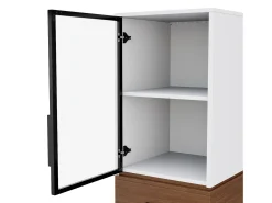 Vitrina de vidrio 40x40x200 cm - con iluminación LED - 2 puertas de vidrio y 1 cajón - MDF+vidrio - Blanco