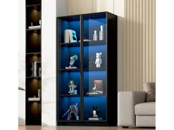 Vitrina de vidrio 80x40x160 cm - con iluminación LED - con estantes móviles - con 2 puertas - negra