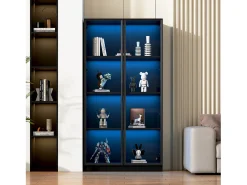 Vitrina de vidrio 80x40x160 cm - con iluminación LED - con estantes móviles - con 2 puertas - negra