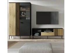 Vitrina diseño IZO – 2 puertas – Negro ónix & Roble claro – 110x195x40 cm