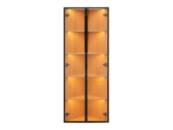 Vitrina esquinera con puerta - 62 x 35 x 160 cm - con LED y vidrio templado - MDF - luz natural
