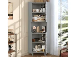 Vitrina esquinera lacada - 63,5 x 45 x 157,5 cm - con LEDs + 2 puertas + estante - MDF - gris