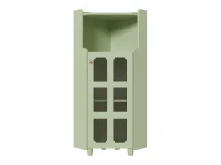 Vitrina esquinera verde con iluminación LED y 2 puertas de cristal - Madera MDF