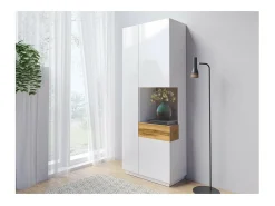 Vitrina, estantería, alacena KILES color blanco y roble. Modelo vitrina derecha.