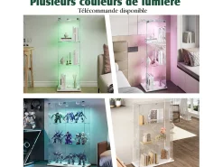 Vitrina exenta de cristal blanco con iluminación LED activada por toque, 3 estantes y 2 puertas.