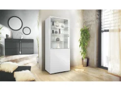 Vitrina Granada, Armario Vitrina Made in Germany con Puerta de Cristal e Inserto de Cristal, blanco mate/blanco mate (50 x 122,5 x 34,5 cm)