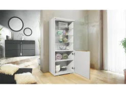 Vitrina Granada, Armario Vitrina Made in Germany con Puerta de Cristal e Inserto de Cristal, blanco mate/negro de alto brillo (50 x 122,5 x 34,5 cm)