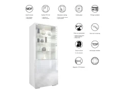 Vitrina Granada, Armario Vitrina Made in Germany con Puerta de Cristal e Inserto de Cristal, blanco mate/gris arena de alto brillo (50 x 122,5 x 34,5 cm)
