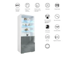 Vitrina Granada de Vladon, Armario Vitrina Made in Germany con Puerta de Cristal e Inserto de Cristal incl. LED, blanco mate/negro mate (50 x 122,5 x 34,5 cm)
