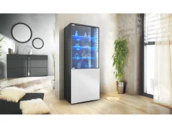 Vitrina Granada de Vladon, Armario Vitrina Made in Germany con Puerta de Cristal e Inserto de Cristal incl. LED, antracita mate/blanco mate (50 x 122,5 x 34,5 cm)