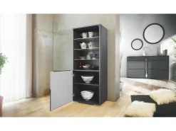 Vitrina Granada de Vladon, Armario Vitrina Made in Germany con Puerta de Cristal e Inserto de Cristal, antracita mate/roble natural (50 x 122,5 x 34,5 cm)