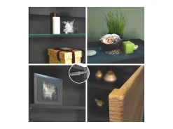 Vitrina Granada de Vladon, Armario Vitrina Made in Germany con Puerta de Cristal e Inserto de Cristal, antracita mate/roble natural (50 x 122,5 x 34,5 cm)
