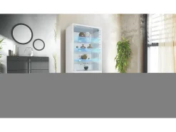 Vitrina Granada de Vladon, Armario Vitrina Made in Germany con Puerta de Cristal e Inserto de Cristal incl. LED, blanco mate/blanco mate (50 x 122,5 x 34,5 cm)
