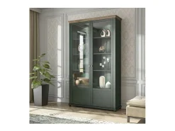 Vitrina grande de 2 puertas con LED integrados colección ASSIA. Color verde y roble.