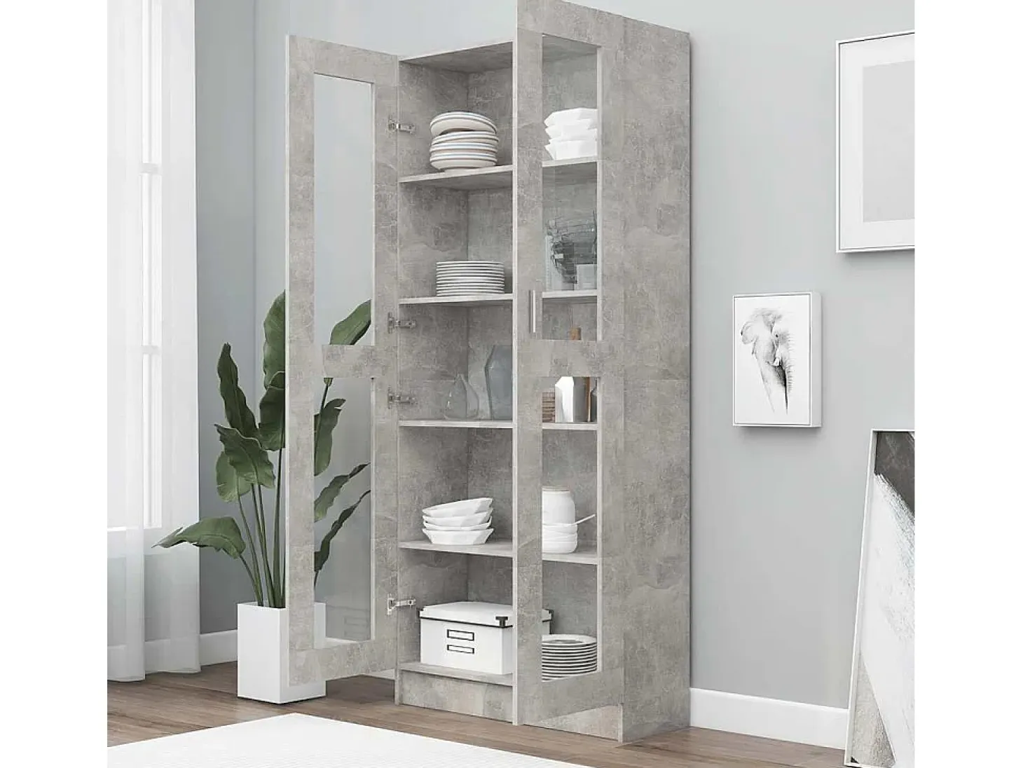 Vitrina gris hormigón 82,5x30,5x185,5 cm Madera de ingeniería