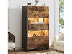 Vitrina independiente - 80 x 40 x 138 cm - con LEDs + 2 cajones + 2 puertas - MDF - natural