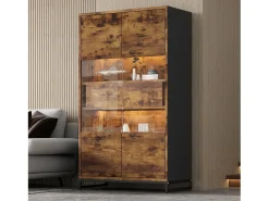 Vitrina independiente - 80 x 40 x 138 cm - con LEDs + 2 cajones + 2 puertas - MDF - natural