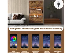 Vitrina independiente - 80 x 40 x 138 cm - con LEDs + 2 cajones + 2 puertas - MDF - natural