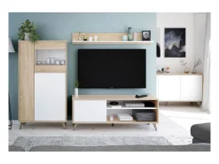Vitrina Kikua 3 puertas roble canadian y blanco artik 142x77x33 cm