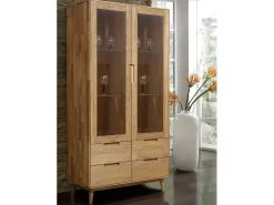 Vitrina Kundy de madera maciza de roble con 2 puertas