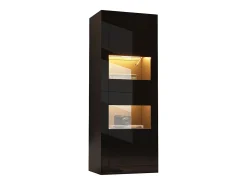 Vitrina lacada brillante 61x42x162 cm - con iluminación LED - 2 puertas - Estantes de vidrio ajustables - Negro